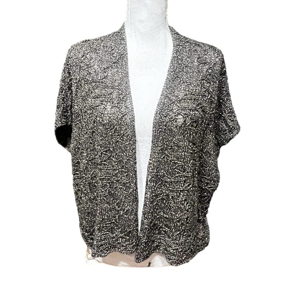 EILEEN FISHER Shrug Open Sweater Knit Brown Metallic Short MEDIUM